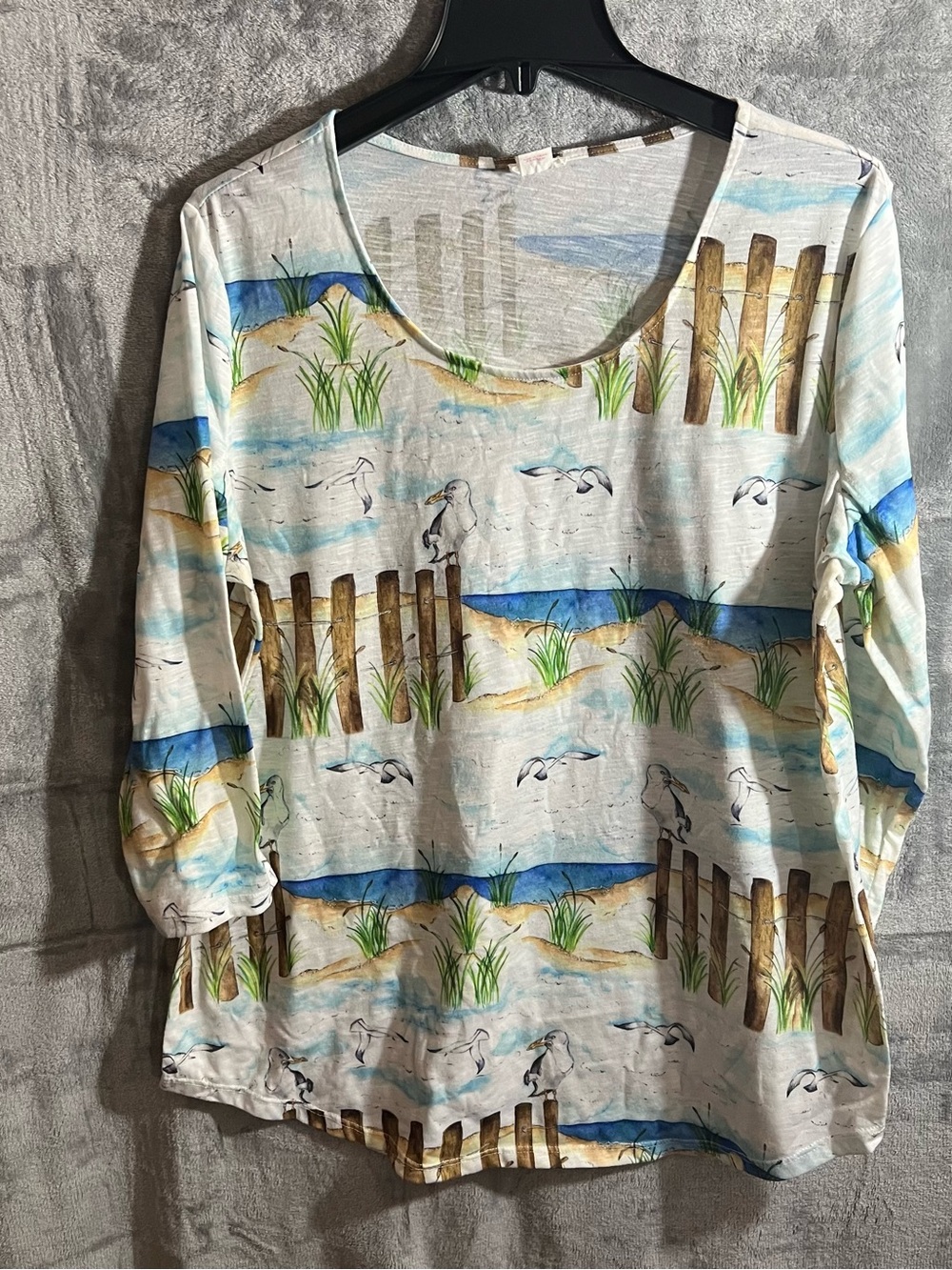 Women's Seaside Print Scoop Neck Top - Blue/Tan